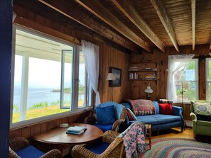 Living room looking out to the front porch