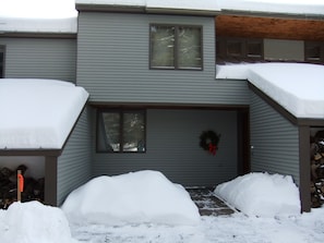 Front of condo in the winter