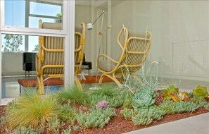 View of living room from entry courtyard.