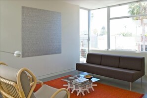 Living room overlooking Abbot Kinney Boulevard.