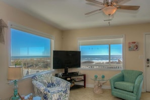 The ocean & beach views from the living room windows are unforgettable.