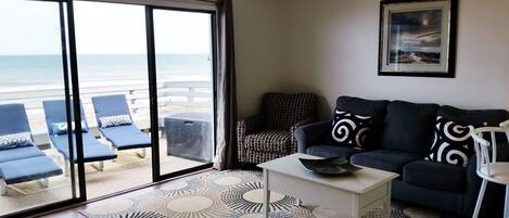 Not your gma's beach condo! Updated, clean, and modern. Full size sleeper sofa. 