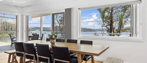 Dining with a view of the lake.