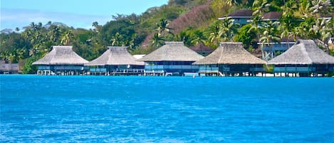 Brando's Bora Bora Bungalow is the first bungalow on the right.