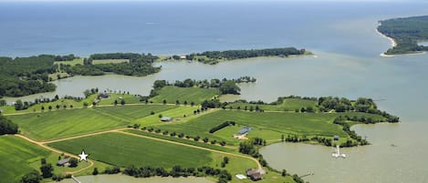 Air view of creek opening to the Chesapeake Bay