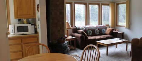 View of breakfast nook into livingroom