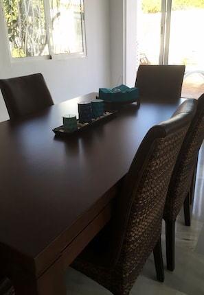 Dining table in the living room.