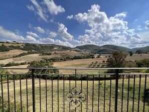 Uninterrupted view onto fields below the house