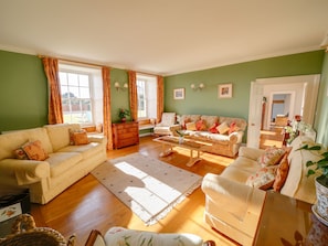 Drawing Room. Perfect for the whole party or peace & quiet. Log fire. Sea views.