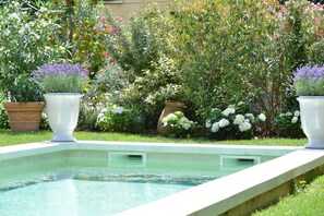 Jardin blanc avec une touche de lavande