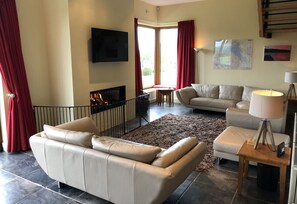 Living room with wood burning stove