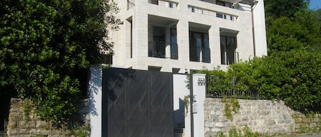 View of the villa from the roadside.