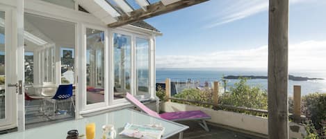 Breakfast on the terrace with views of St. Michael's Mount