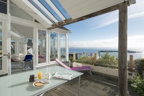 Breakfast on the terrace with views of St. Michael's Mount