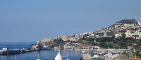 View from the roof terrace of the port and city