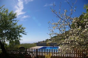  Swimming pool with large terrace and a wonderful view of the ocean