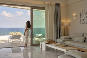 Living room area overlooking the Cretan Sea. 