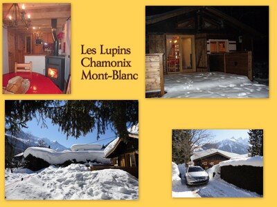 chalet with garden and parking lot in front of Mont-Blanc