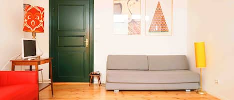 Danish design sofa and vintage lamps.
