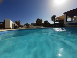Pool heated to 28c - remains in sun all day.