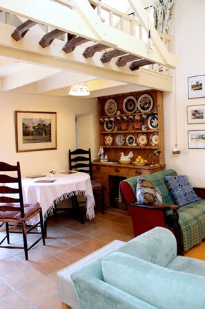 Living area with counterweight stairs