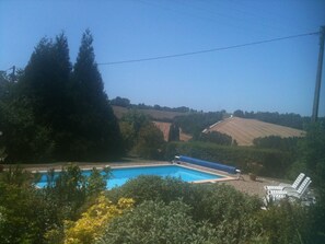 View across the pool and valley