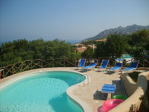 Swimming pool and sun loungers