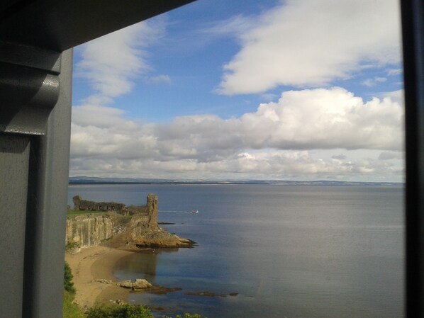 Panoramic views of St Andrews Castle and the beaches from our house