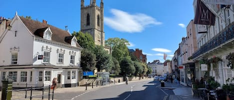 Windsor High Street - our apartment entrance is just opposite the church