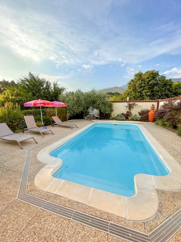 Pool area with mountain views