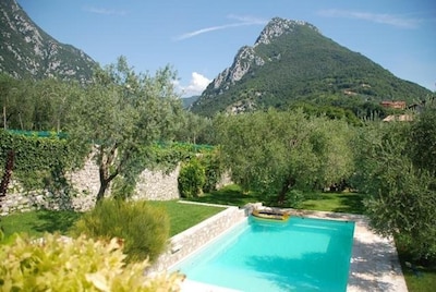La casa verde oliva, jardín y piscina
