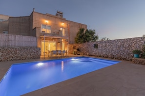 Pool area at sunset