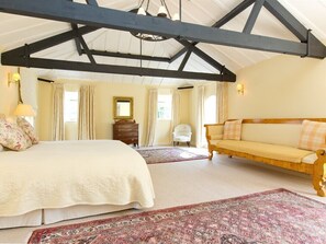 Master bedroom with 7 foot (emperor) size bed windows overlook forest 