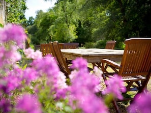 Exterior New Forest side with seating area