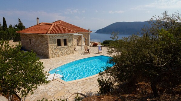 Villa Exterior, Surrounding Area & View to Ithaka and Lefkada