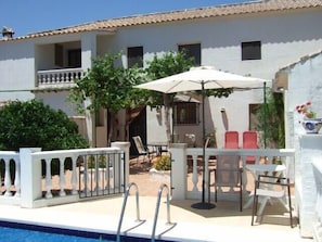 View from the pool and towards the dining area