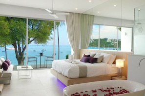 Contemporary designed bedrooms with luxurious bathrooms and balcony, panorami