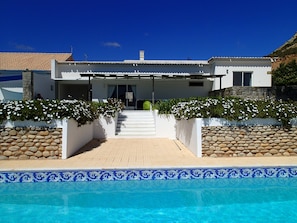 View from the pool toward the main terrace