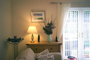 Living room with patio windows