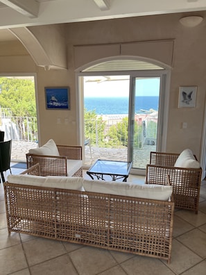 Living/dining area with Mediterranean view