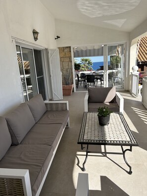 From the main terrace, looking towards the dining terrace