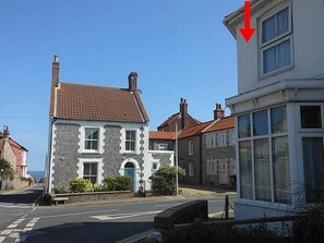 View from the cottage towards Beach Road and the sea.