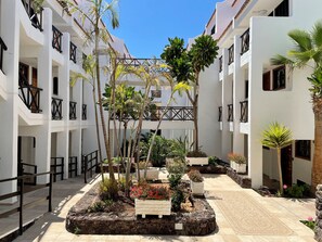 The complex has beautiful gardens,