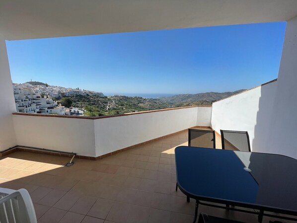 Large part covered South facing Balcony with sea and countryside views