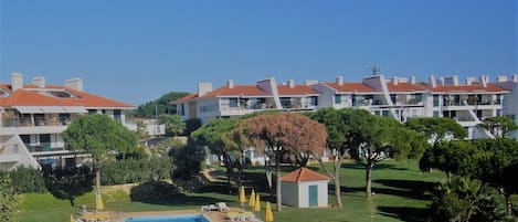 View of pool from balcony