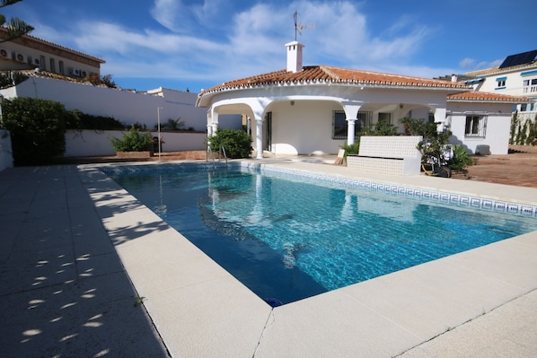 Pool Area
sun beds and dining furniture still to be installed   sea views