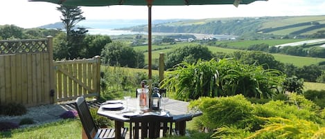 Lunch in the garden, by the BBQ, with our amazing views from the garden.