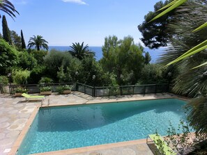 View from the private garden over the lower pool to the Mediterranean