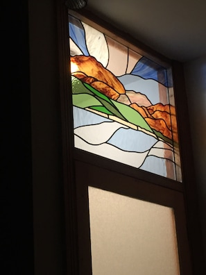 This is our beautiful leaded light by Sarah Lace and she takes commissions!