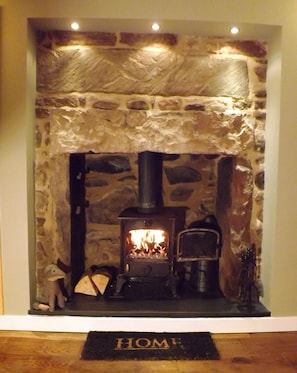 Original stone fireplace